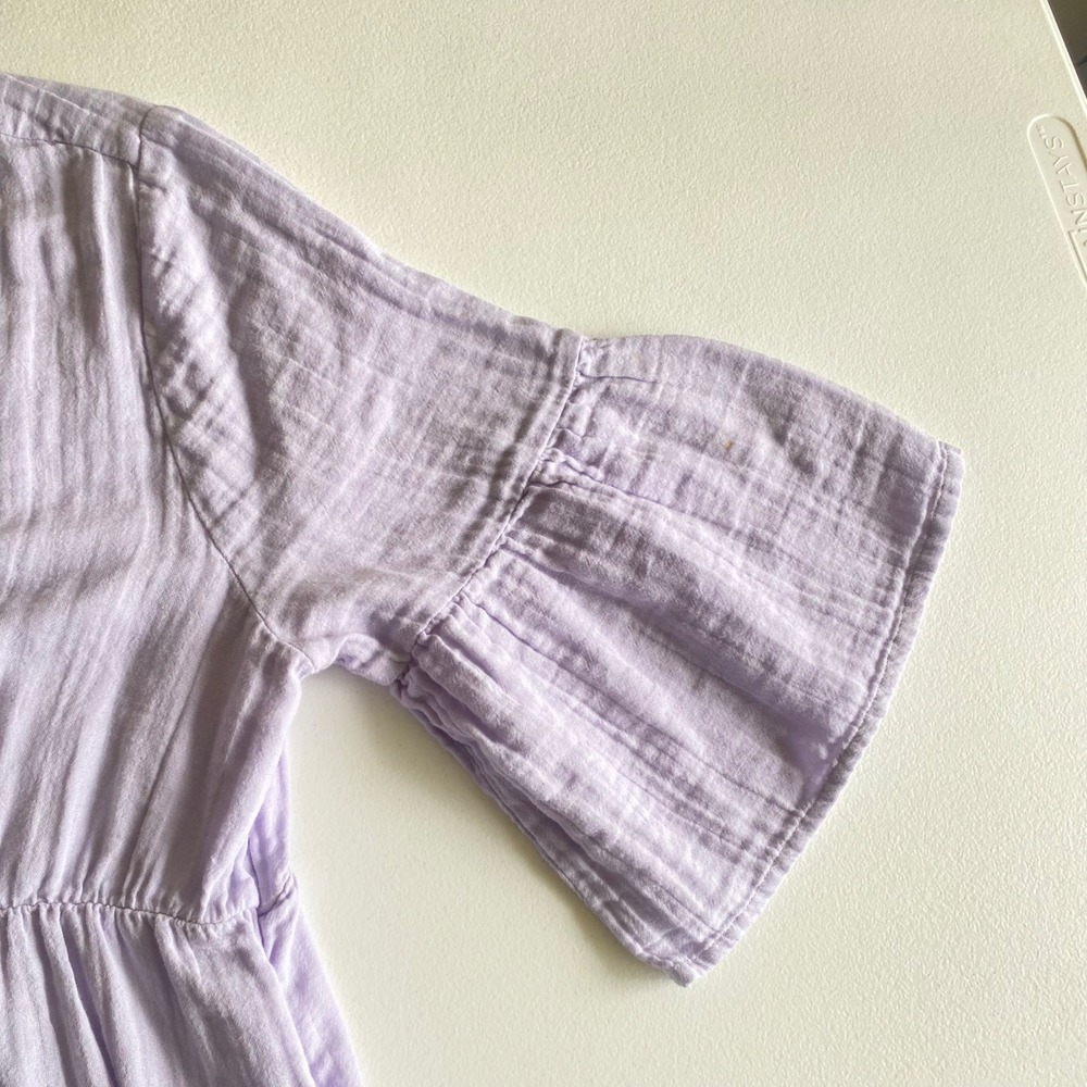 Pact Organic Cotton Midi Dress Size L Lavender Tiered Boho Button Front Cottage - Picture 4 of 8
